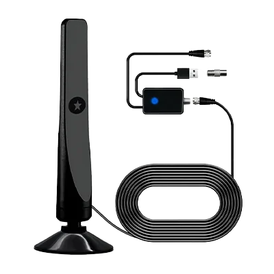 BroadWave Antenna connected to its signal booster and coiled cable